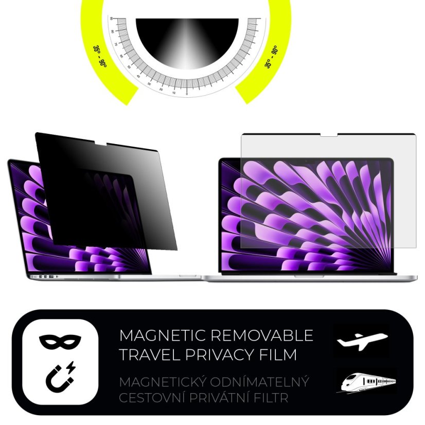 Ochranná fólie pro MacBook Air 13.6" M4/M3/M2  A2681 - magnetický odnímatelný privacy filtr